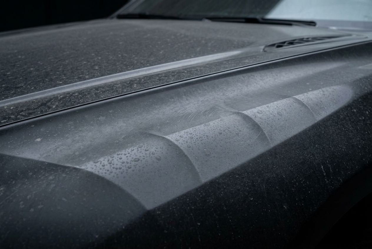 Mirror gloss on black paint — before